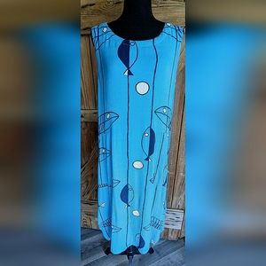 Kaktus Women's Blue Sundress mirror fish print midi rayon Med T-1